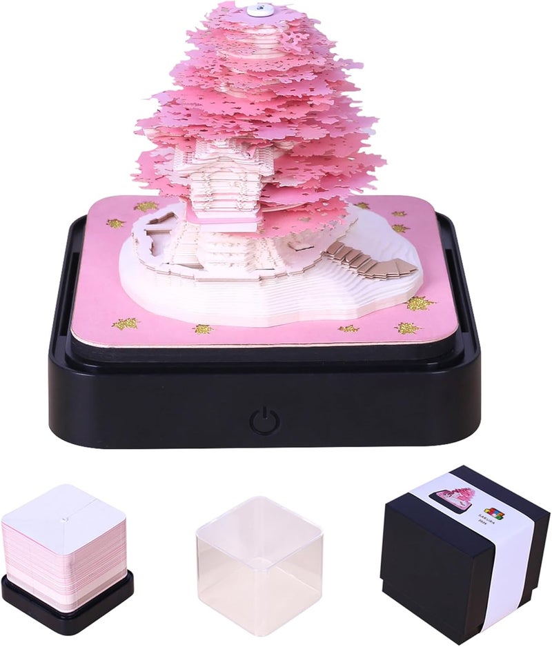 MACTANO 3D Art Calendar Memo Pad 2026, Creative Time Piece Calendar Sakura Tree Rip Away Paper Carving Sticky DIY Note Pink - Image 1